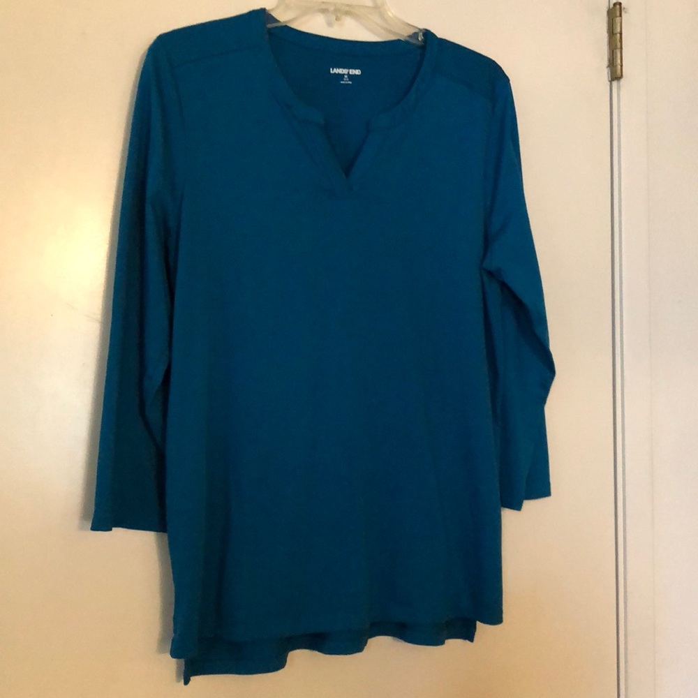 Land’s End 100% cotton 3/4 sleeve Tee Shirt tunic medium teal. EUC